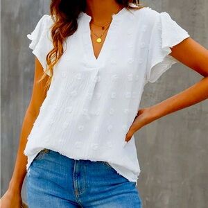 Super Flattering, NWT, White Blouse, V-neck Ruffle Sleeve